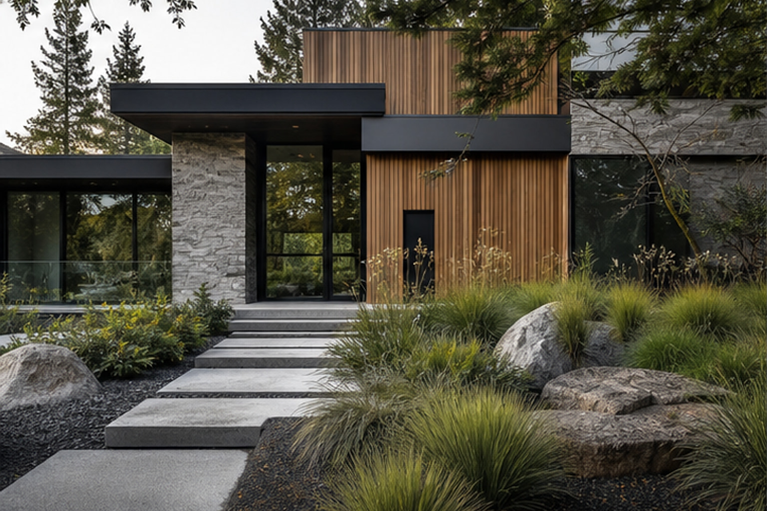 Contemporary retractable patio awning providing shade for a modern home exterior