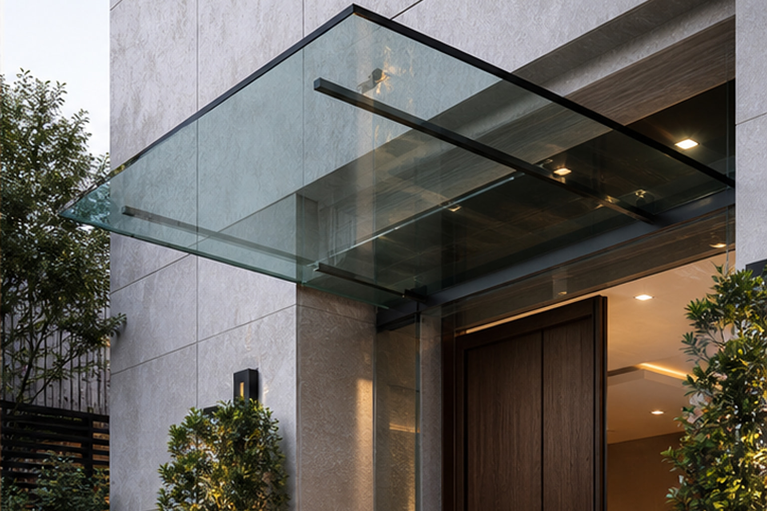 Modern steel carport and parking canopy protecting vehicles at a contemporary home