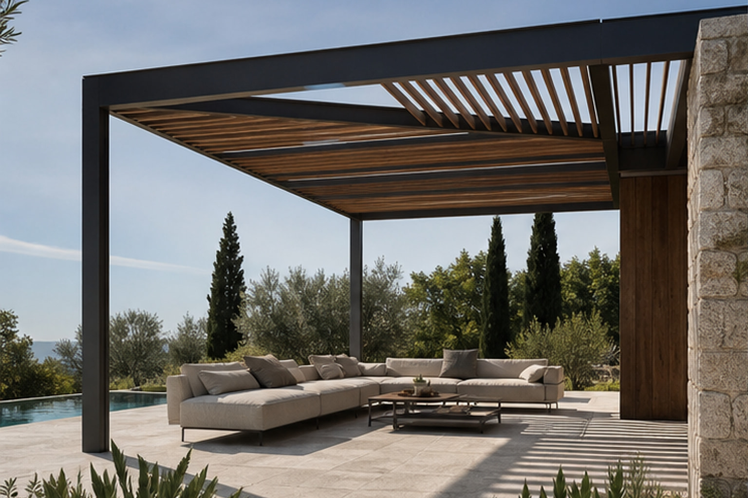 Asymmetric Slat Layout Pergola