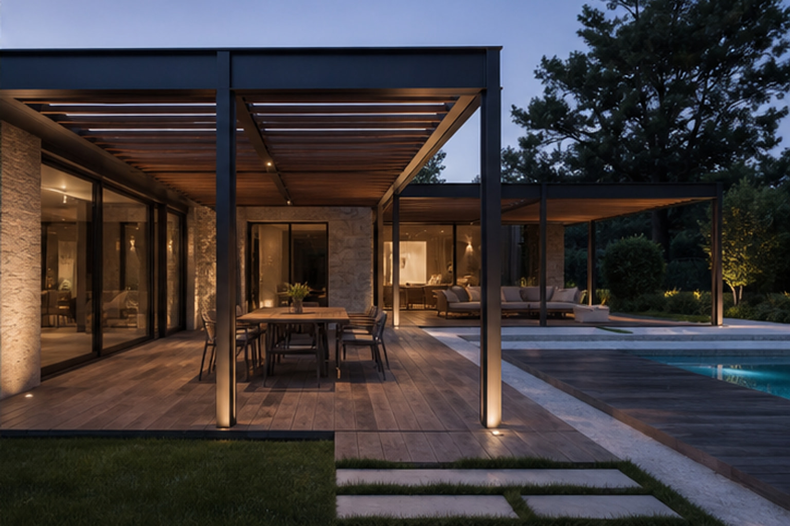 Villa Backyard Deck Pergola