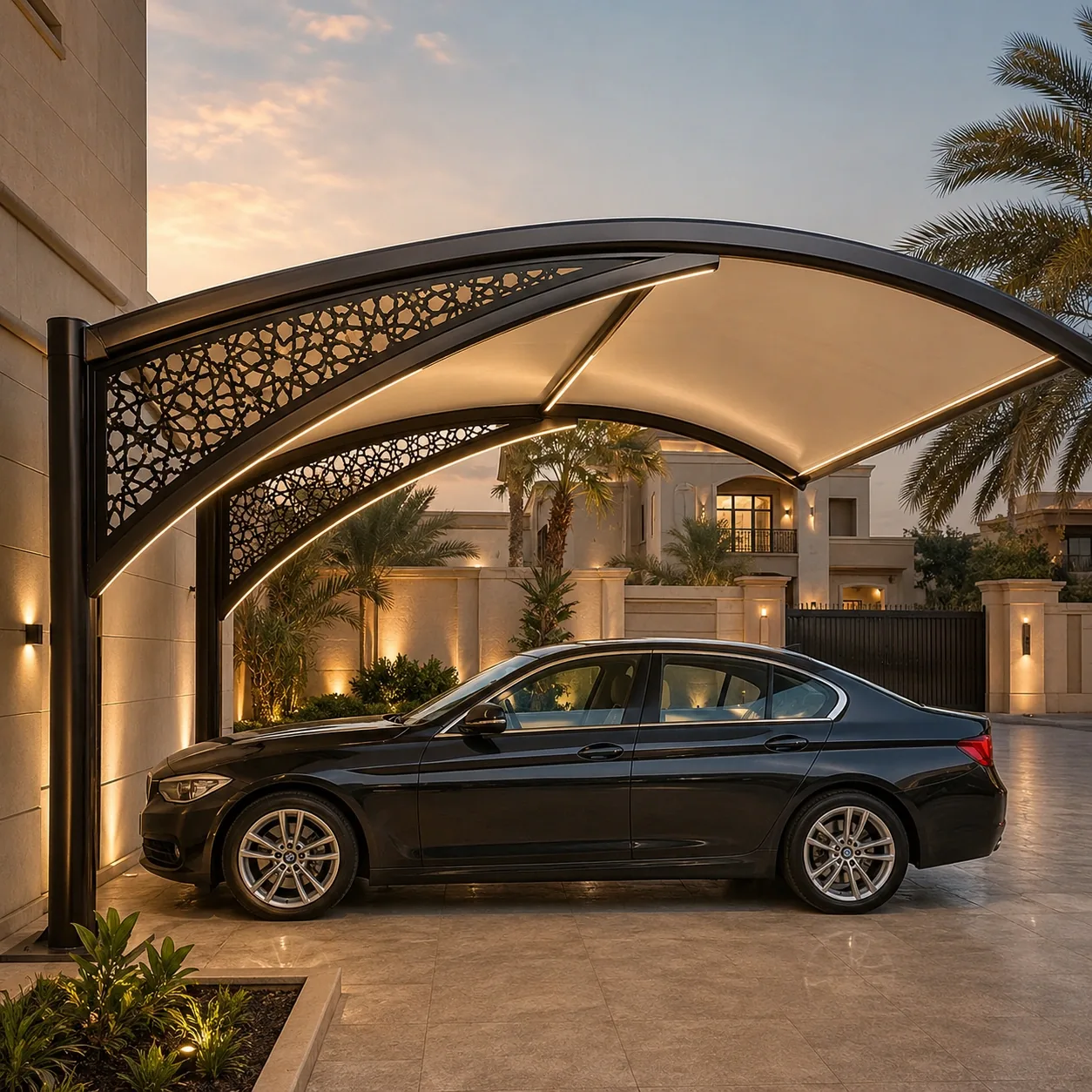 Luxury Illuminated Steel Carport Canopy