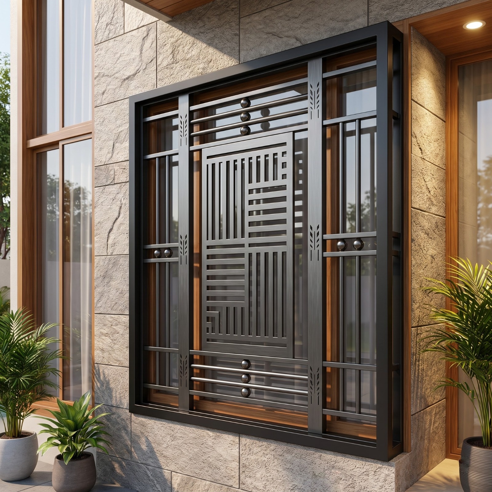 Contemporary Black and Stainless Steel Window Grill
