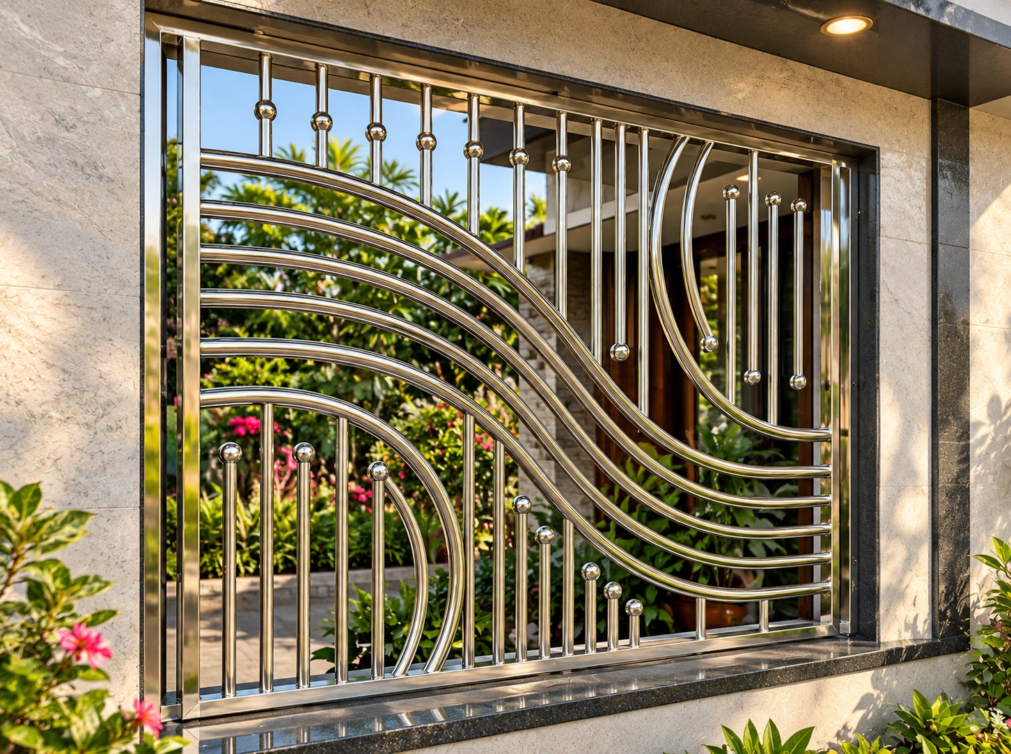 Contemporary Curved Stainless Steel Window Grill Design