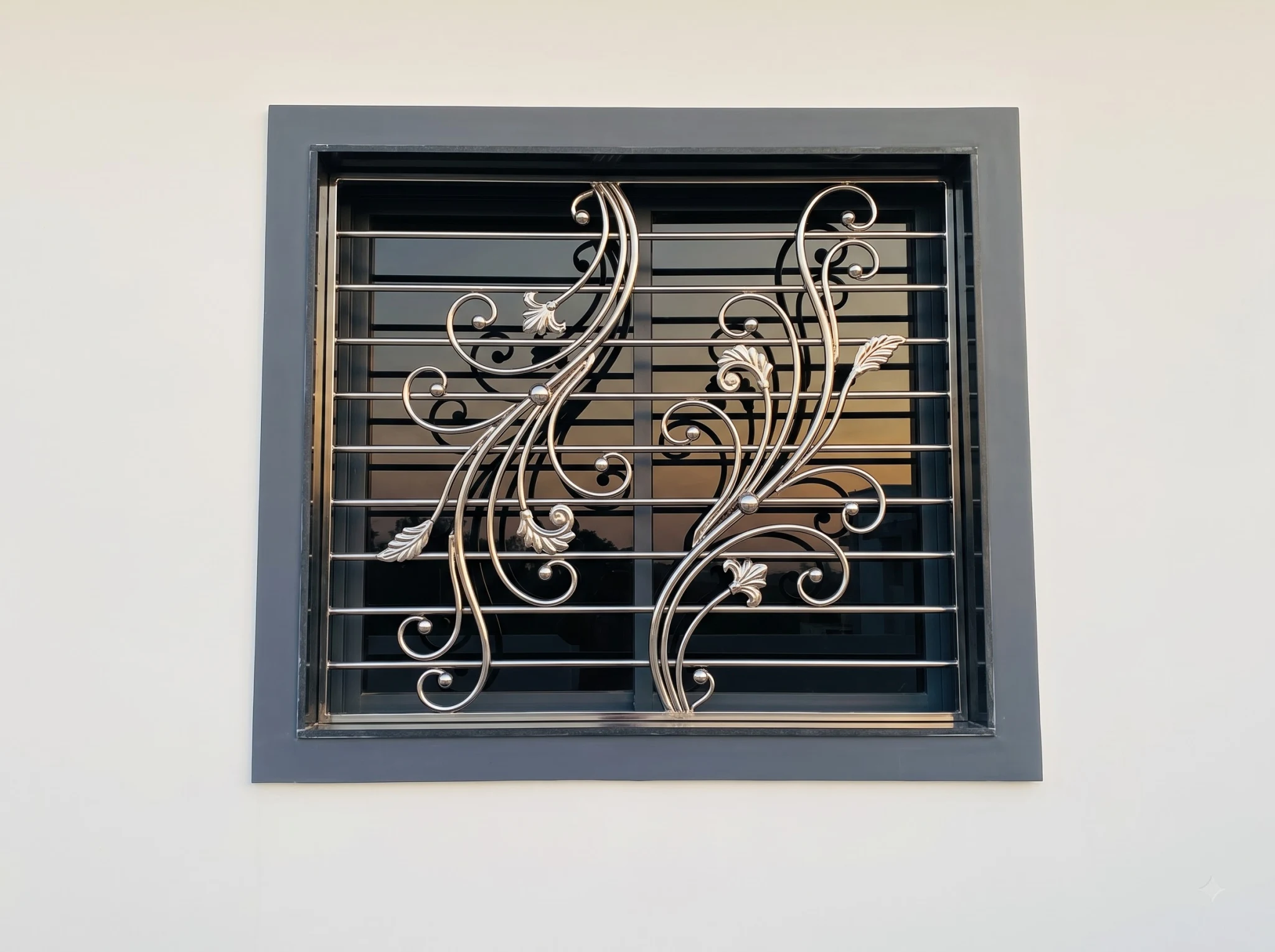 Contemporary Floral Stainless Steel Window Grill Design