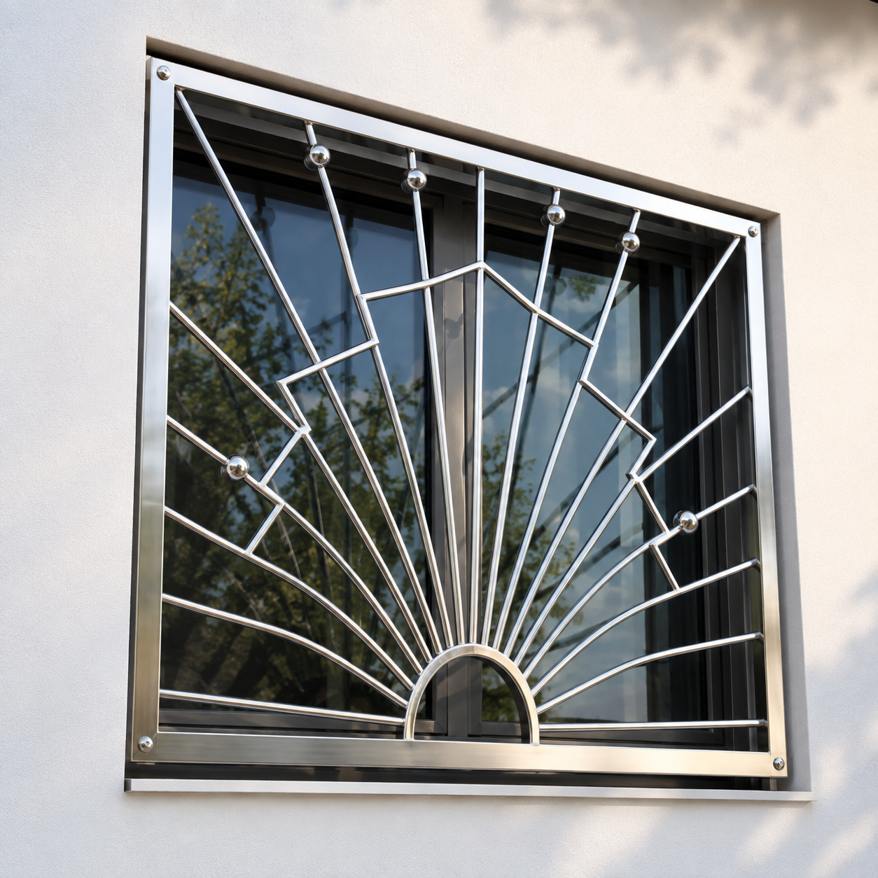 Modern Stainless Steel Sunburst Window Grill Design