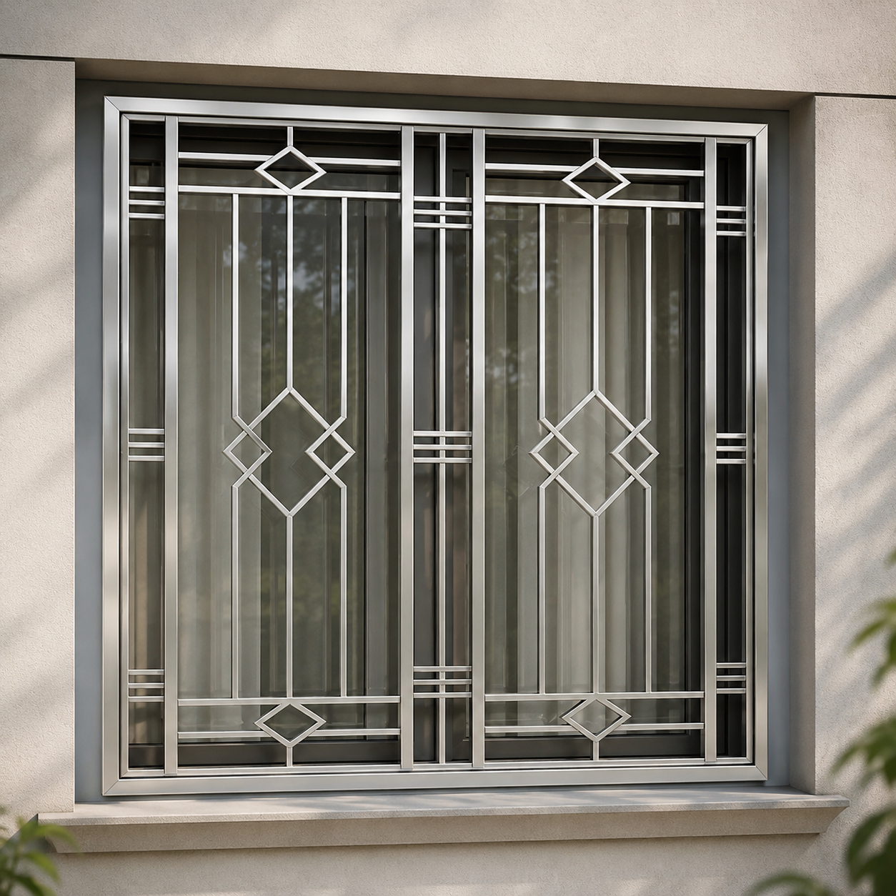 Elegant Geometric Stainless Steel Window Grill
