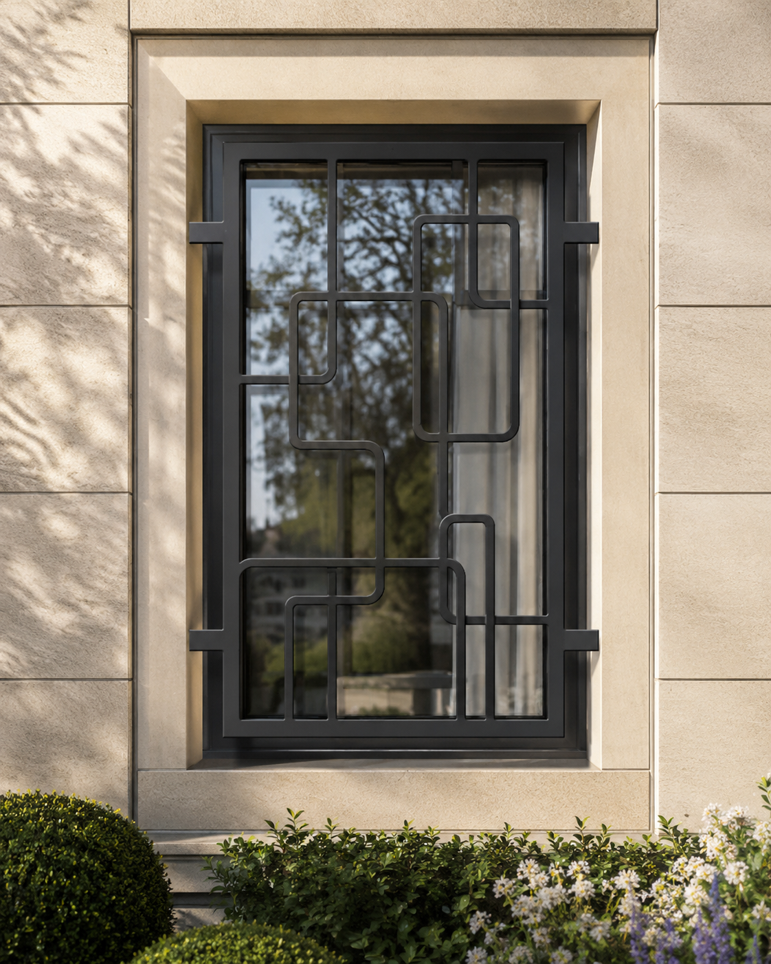 Premium Geometric Steel Window Grill Design