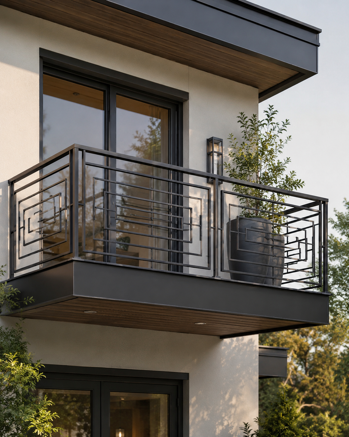 Modern Geometric Steel Frame Balcony Design