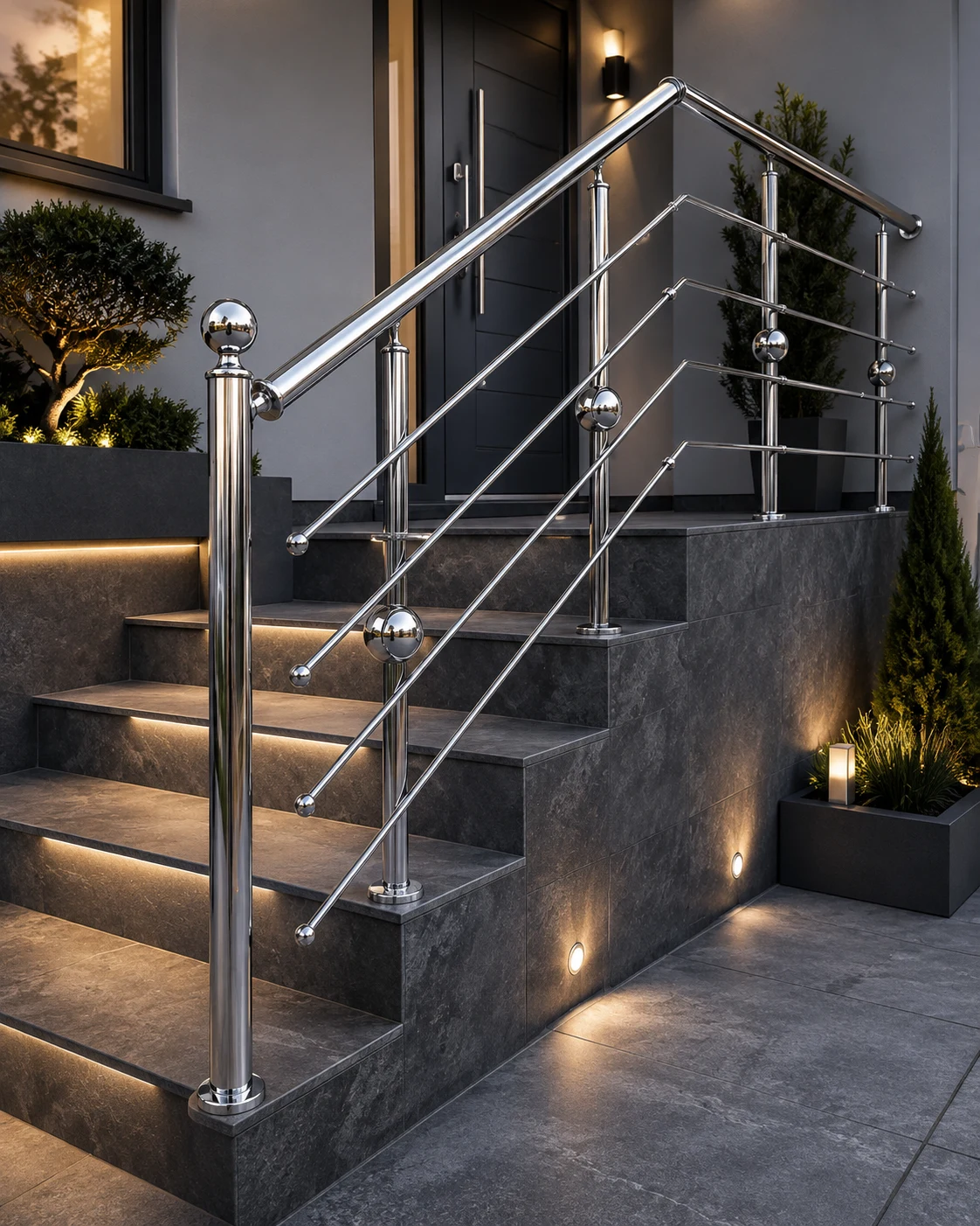 Luxury Stainless Steel Stair Railing with Ambient Lighting