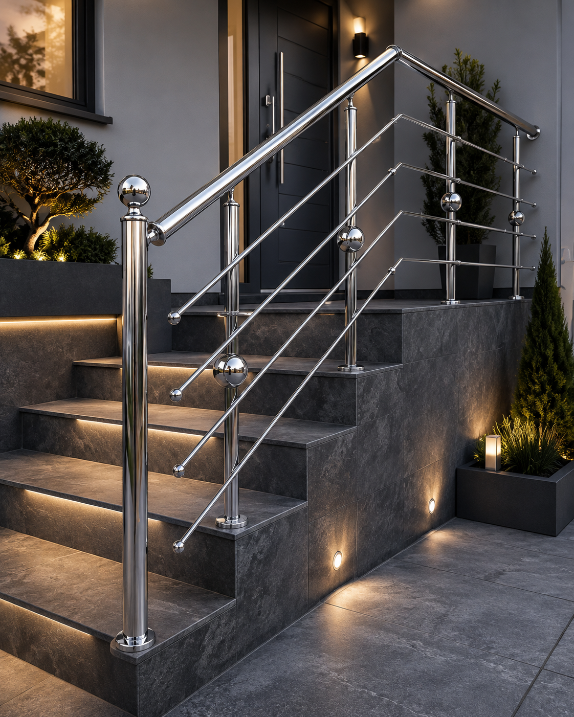 Luxury Stainless Steel Stair Railing with Ambient Lighting