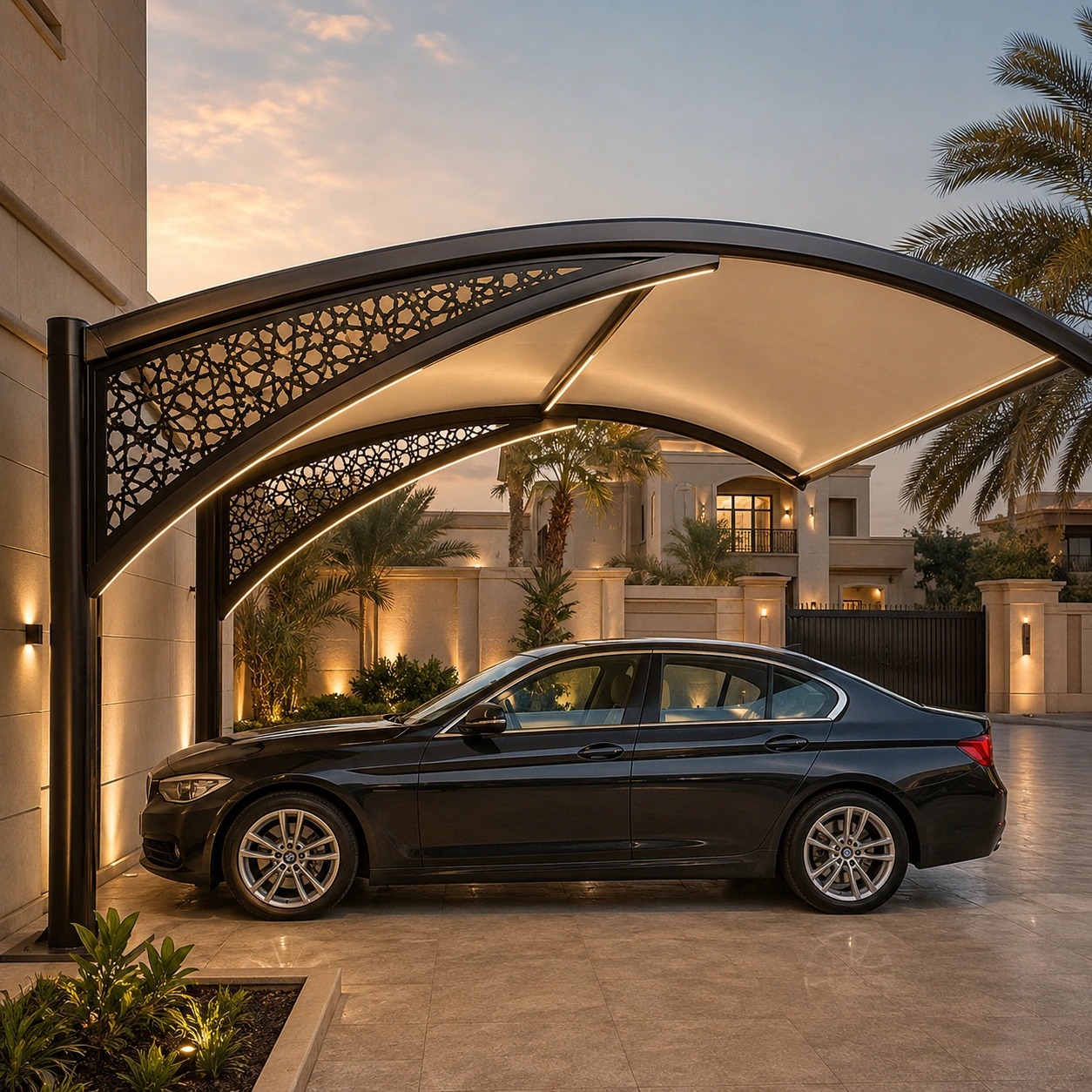 Luxury Illuminated Steel Carport Canopy