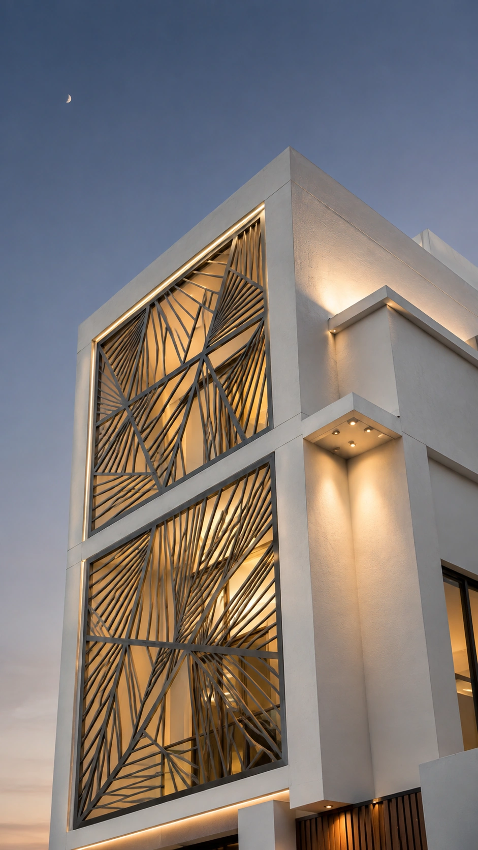 Luxury Asymmetric Steel Facade Screen Design
