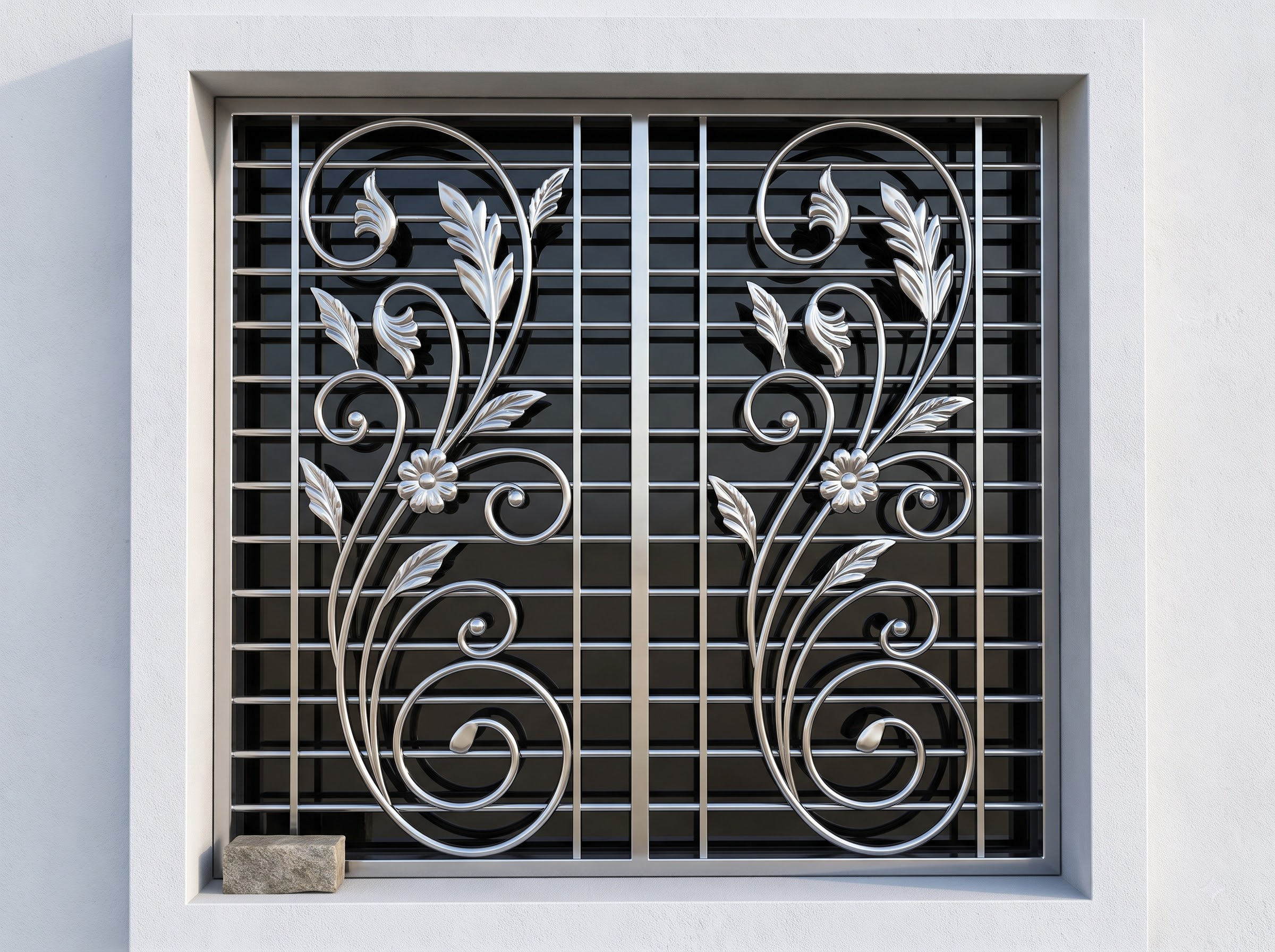 Elegant Floral Stainless Steel Window Grill Design for an Indian home exterior