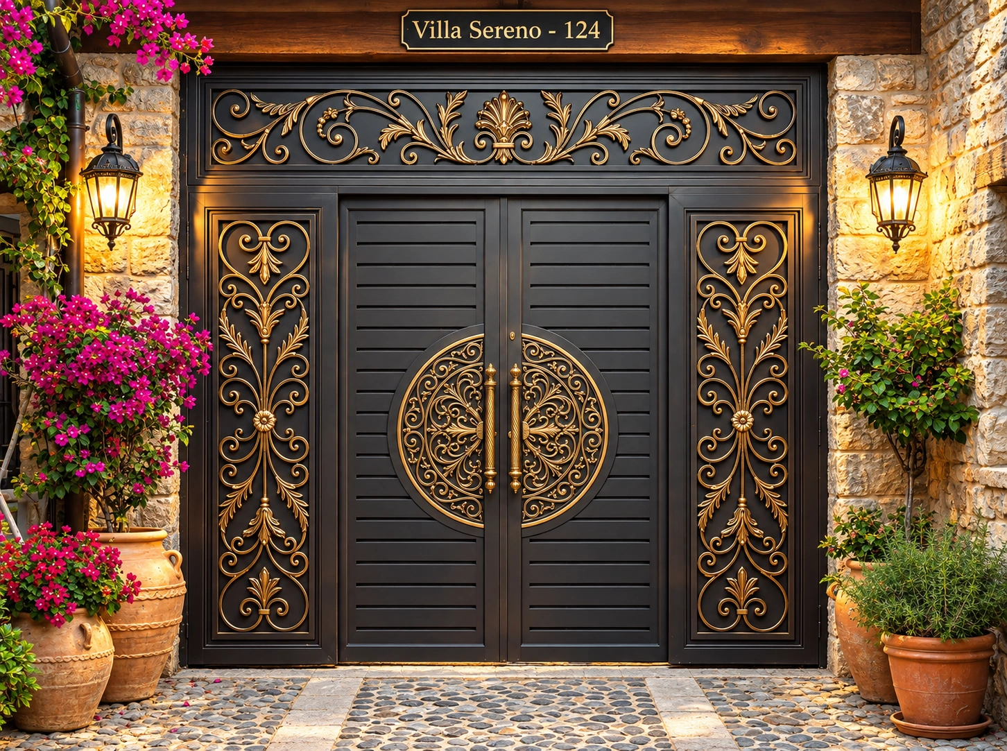 Luxury Antique Gold & Black Double Main Gate Design