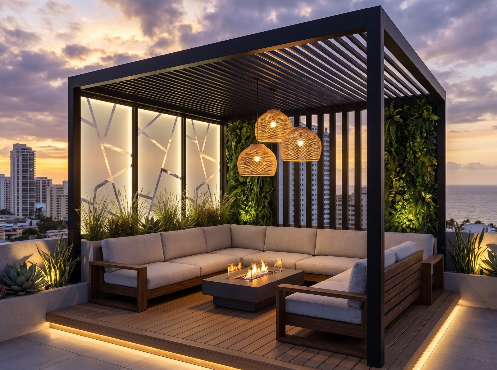 Luxury Backyard Lounge with Vertical Green Wall