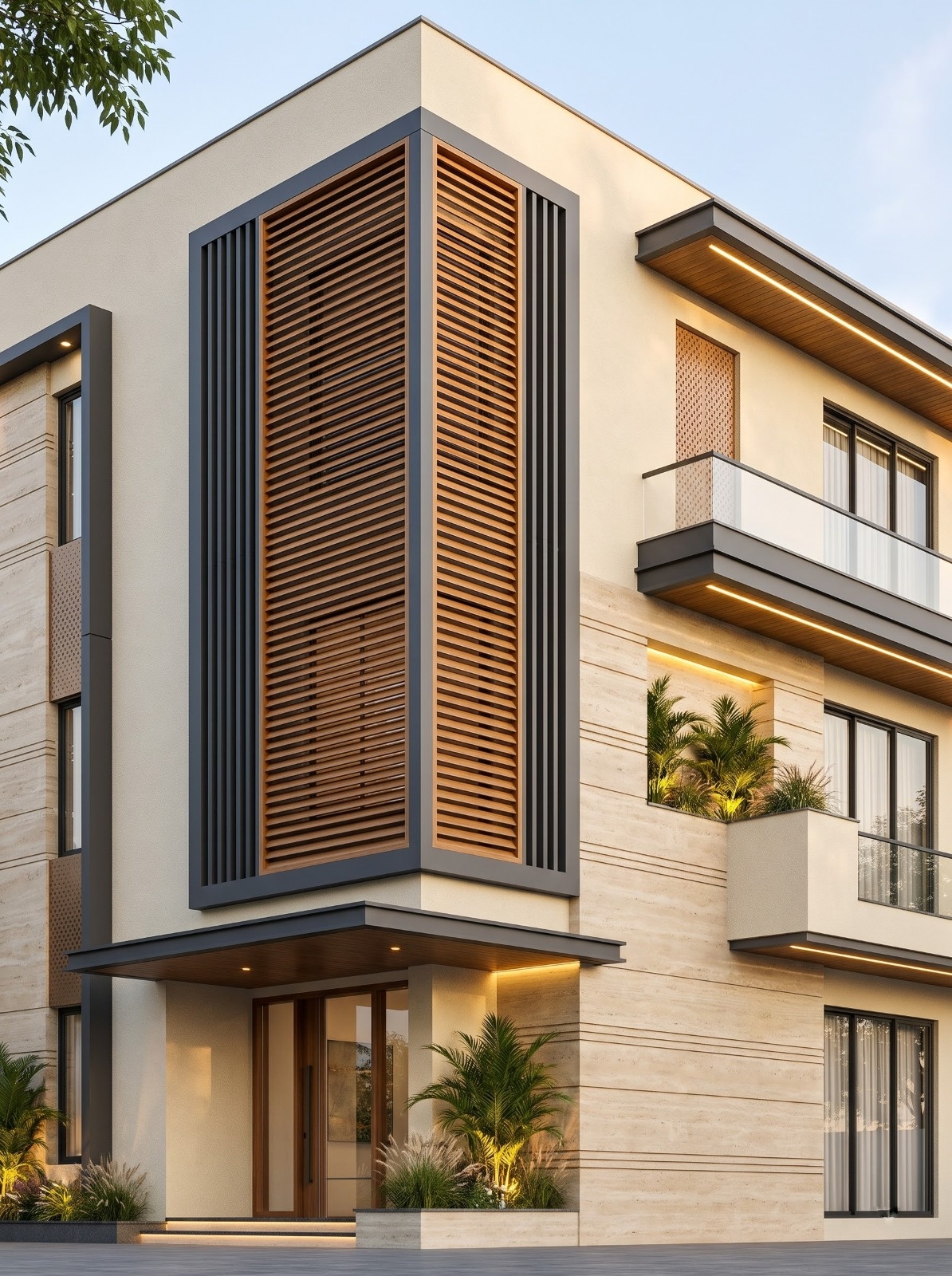 Luxury Corner Louver House Facade Design
