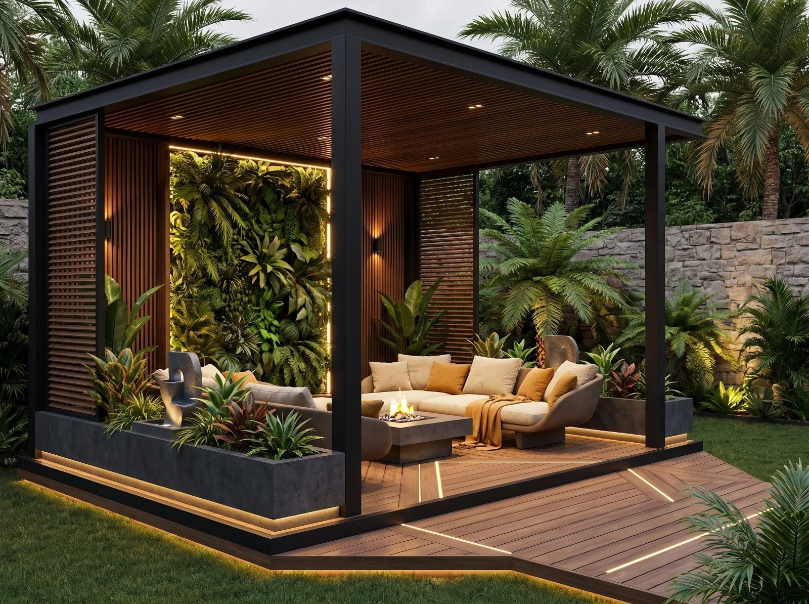 Luxury Floral Garden Pergola with Decorative Privacy Screens