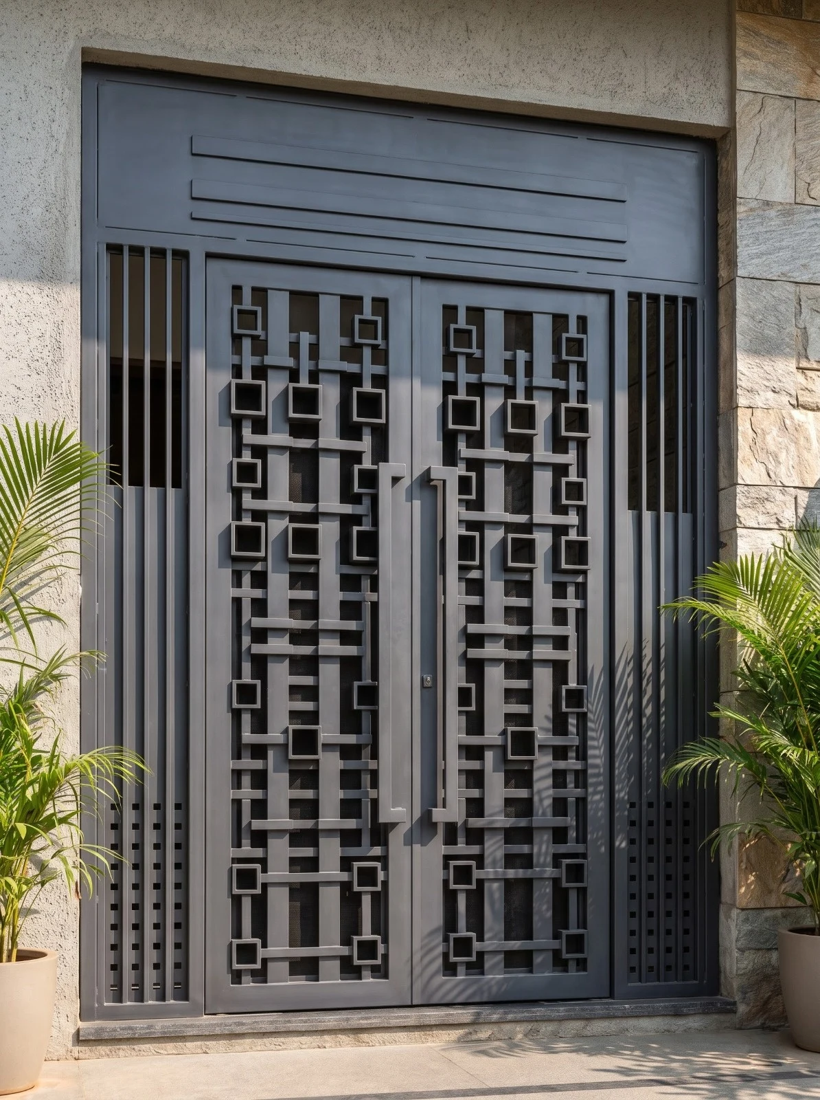 Modern Geometric Grey Metal Entrance Gate