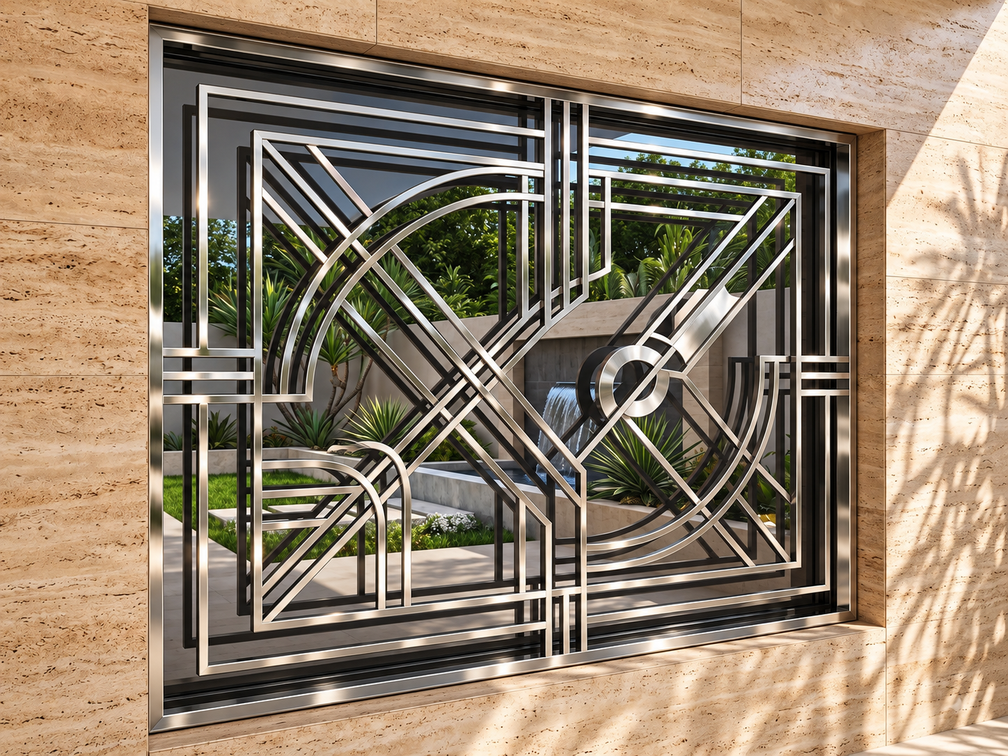 Modern Geometric Stainless Steel Window Grill Design