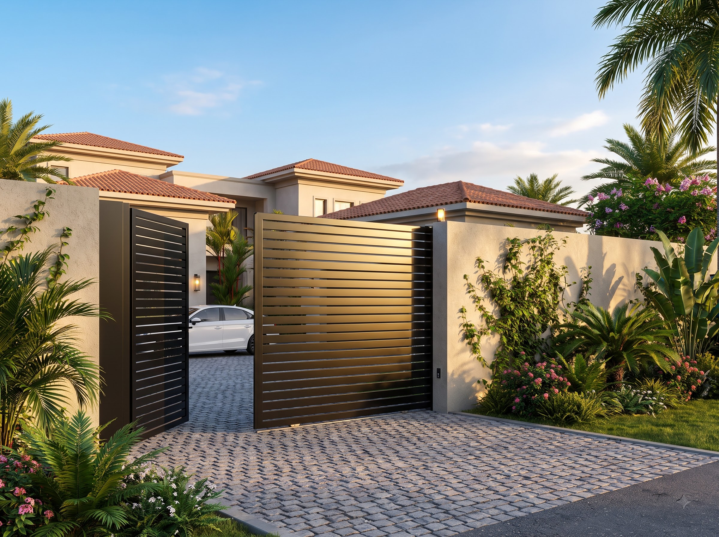 Modern Horizontal Slat Entrance Gate for Luxury Villas
