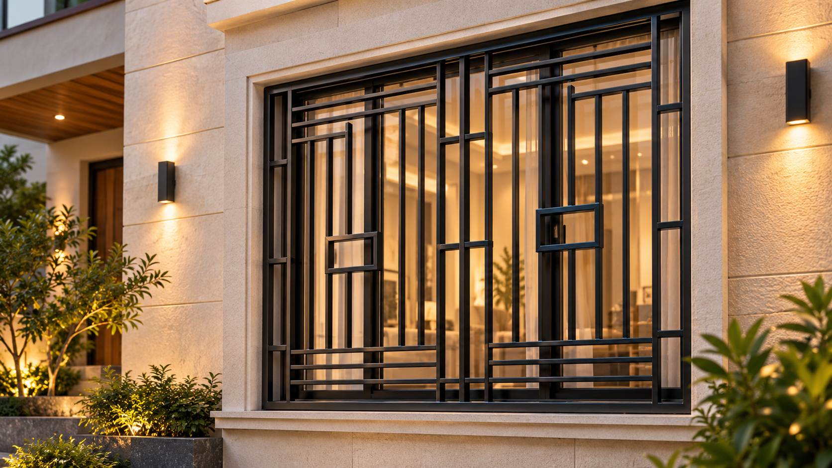 Modern Minimal Black Metal Window Grill Design for an Indian home exterior