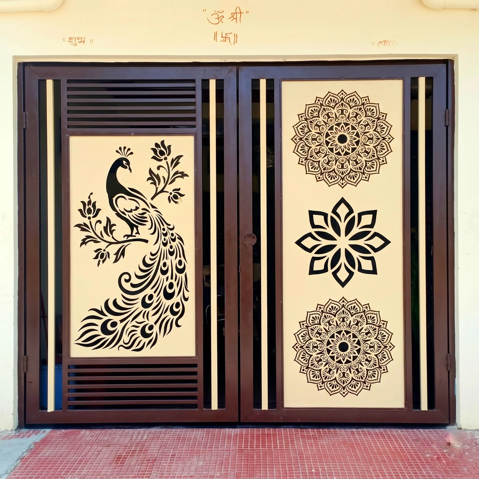 Peacock and Mandala Double-Panel Entrance Gate Design