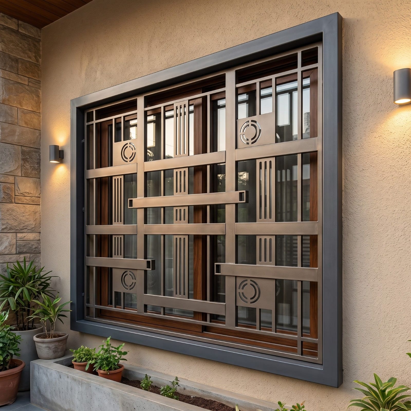 Premium Modular Window Grill with Circular Accent Motifs